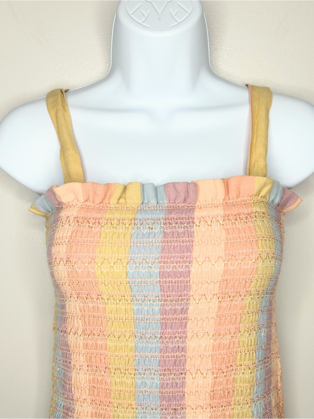 American Eagle Smocked Striped Rainbow Pastel Dress Size XS - Picture 5 of 10